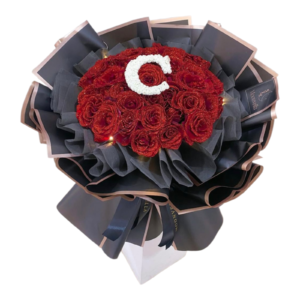 Bouquet rose merah custom huruf