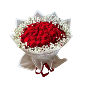 Bouquet rose merah dan baby's breath